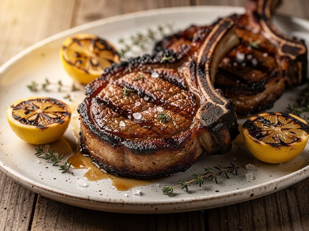 Grilled Bone-In Pork Chops with Herb Brine