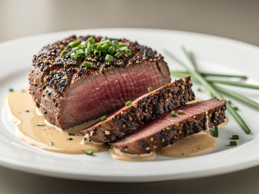Grilled Filet Mignon Steak au Poivre